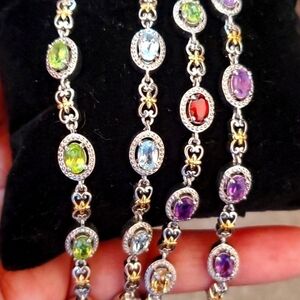 Genuine Gemstone Station Bolo Bracelet in Gold Rhodium & Platinum Plated 2.75ctw